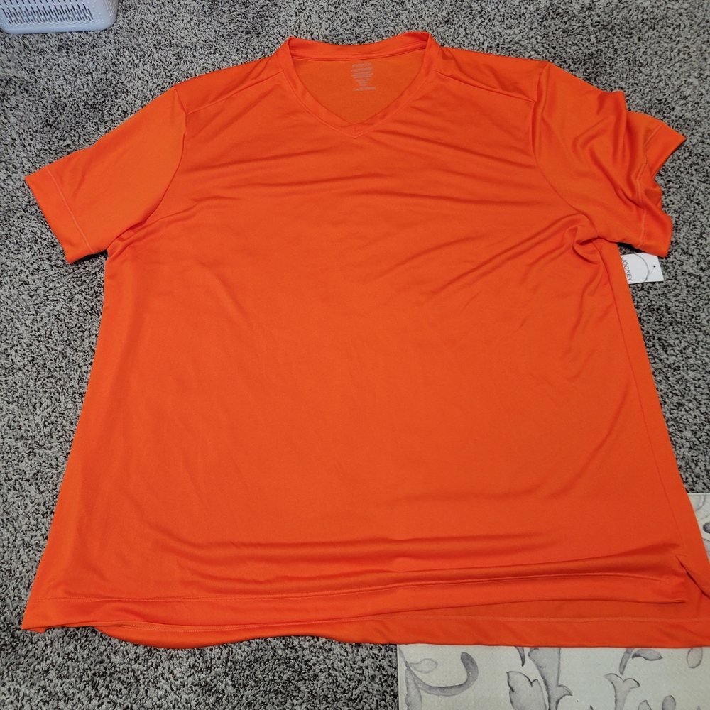 JOCKEY Men's Orange Tech V-Neck Workout Shortsleeve Shirt Nwt